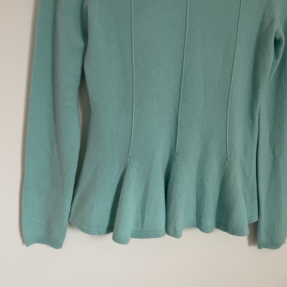 100% Cashmere Antonio Melani Sweater Aqua Peplum Hem Small Career Quite Luxury - Picture 15 of 16